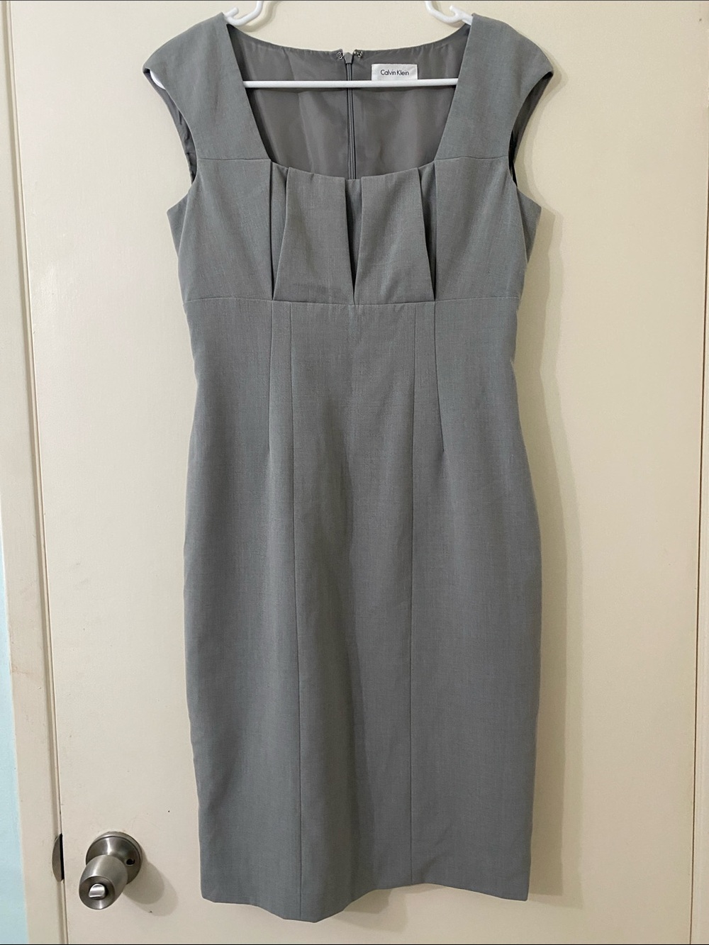 Calvin Klein Light Gray Pleated Bodice Sheath Dress